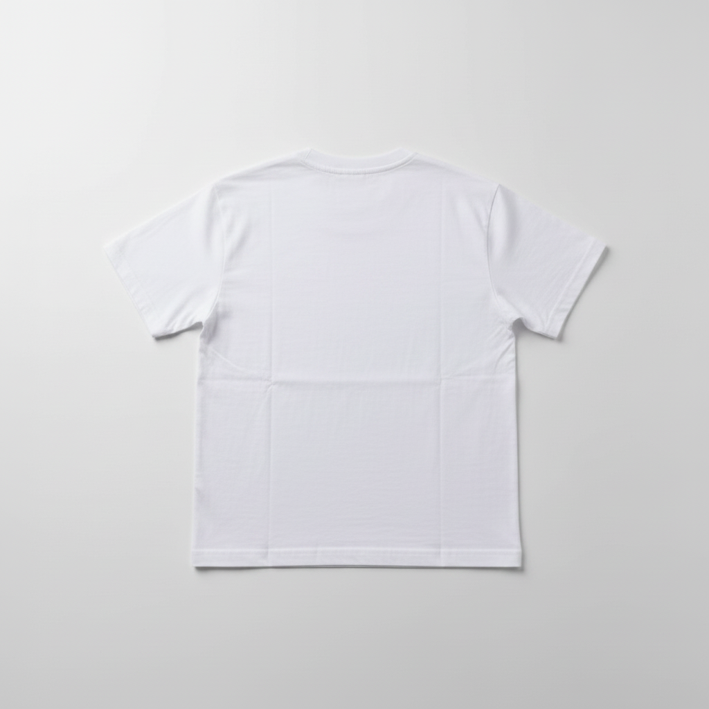 T-shirt blanc au motif bleu, vue de dos