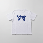 T-shirt blanc au motif bleu, vue de face