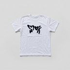 T-shirt blanc au motif noir, vue de face