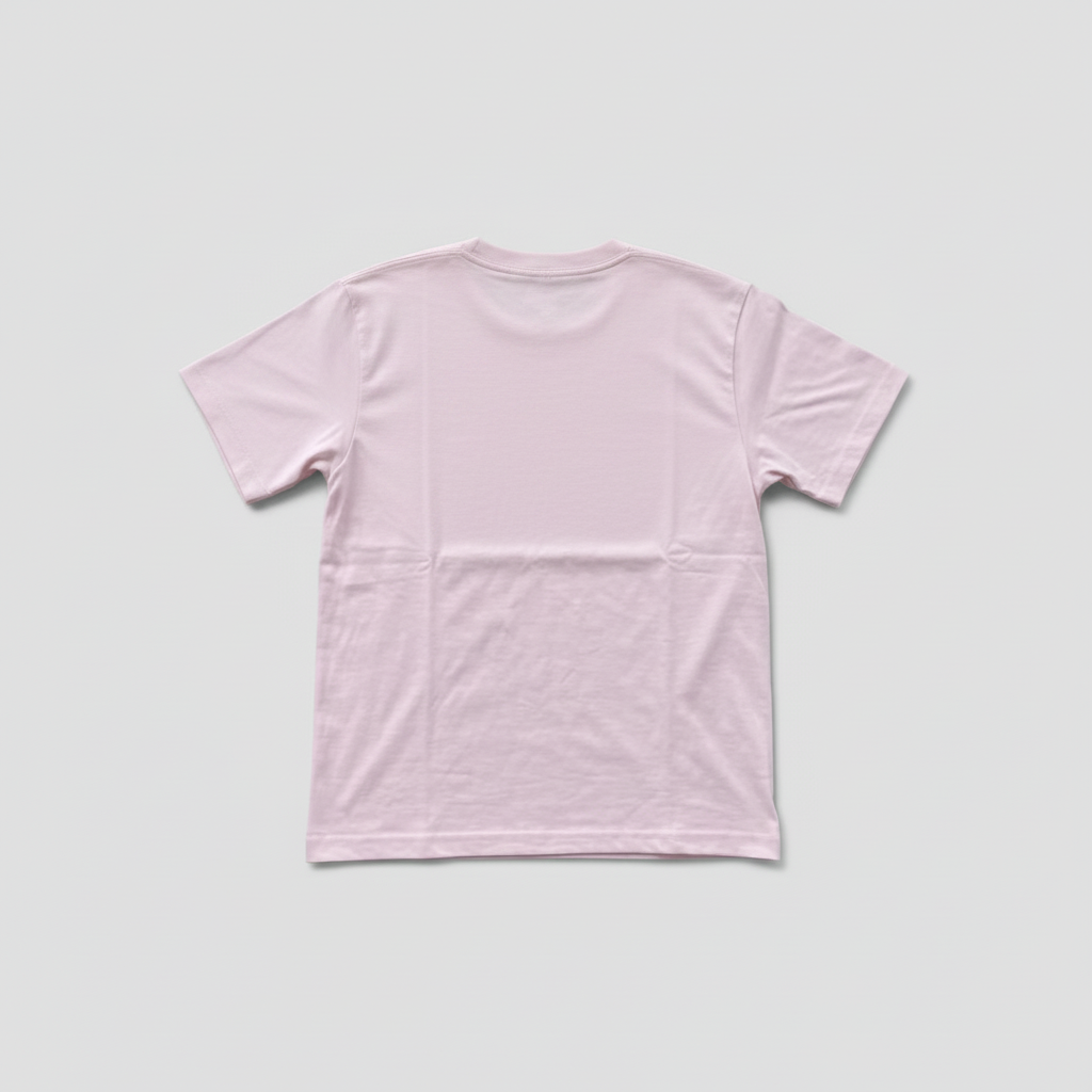 T-shirt rose au motif bordeaux, vue de dos